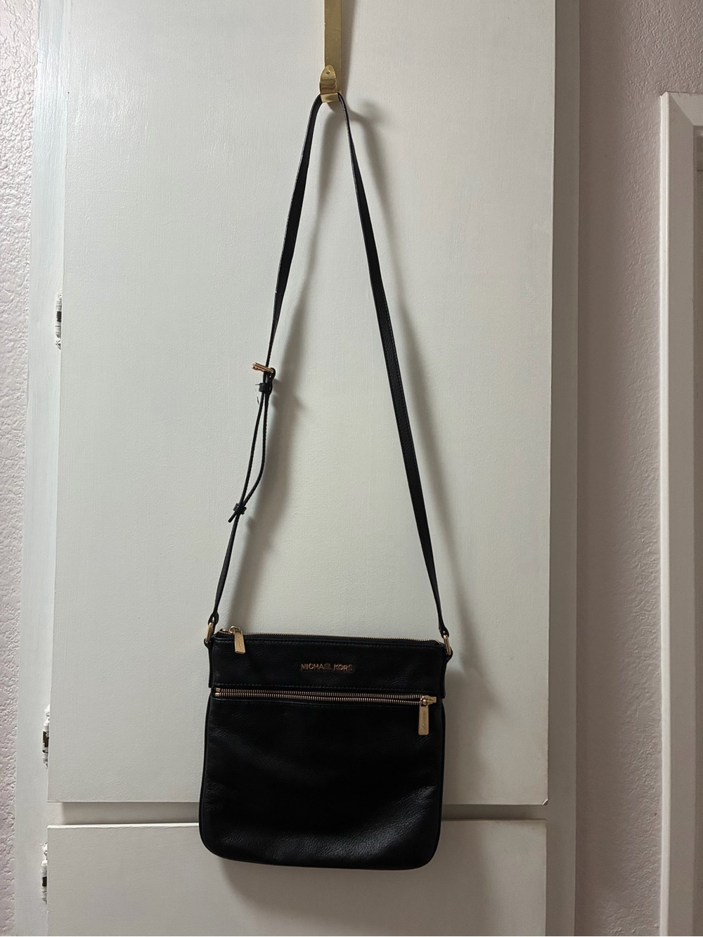 Michael Kors Black Leather Crossbody with Gold Hardware